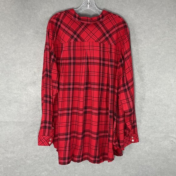 J Jill Top‎ Womens Sz 1X Red Black Plaid Corduroy Button Up Pleated Shirt Blouse - Picture 2 of 12